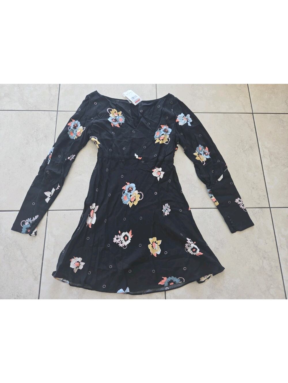 New Free People Sunshadows Split-Sleeve Mini Dress in Night Combo Sz 10